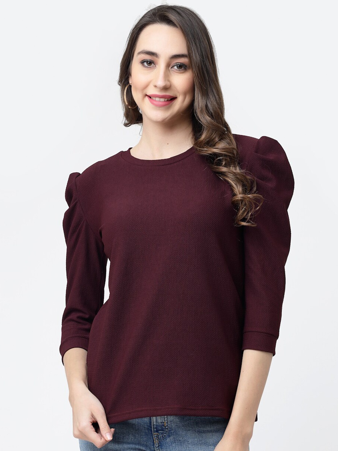 

MISS AYSE Round Neck Regular Fit Top, Maroon