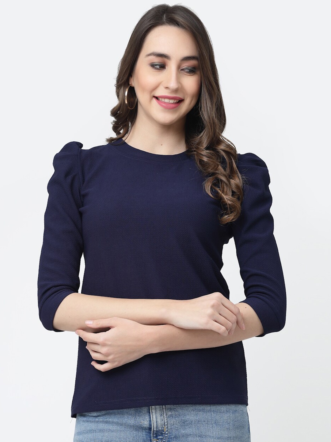 

MISS AYSE Round Neck Regular Fit Top, Navy blue