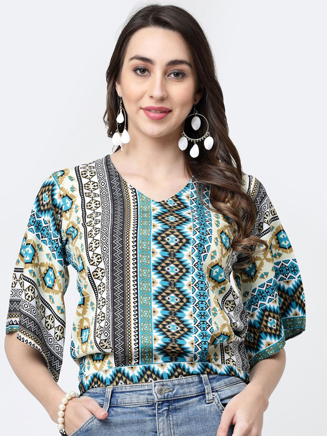 

MISS AYSE Tribal Print Top, White