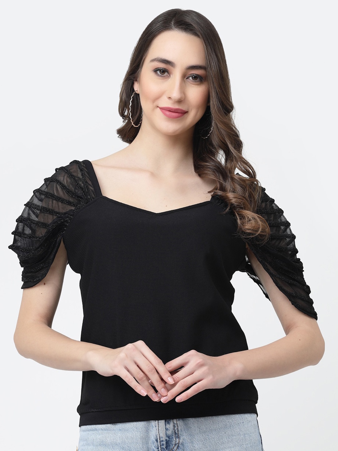 

MISS AYSE Sweetheart Neck Top, Black