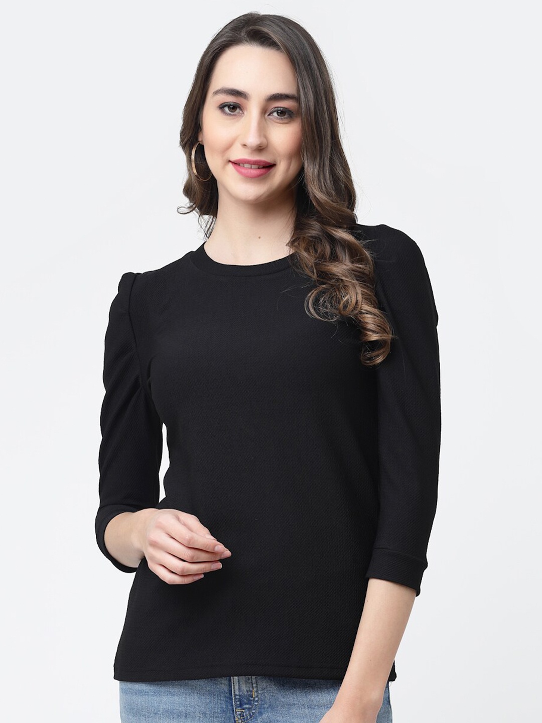 

MISS AYSE Puff Sleeves Top, Black