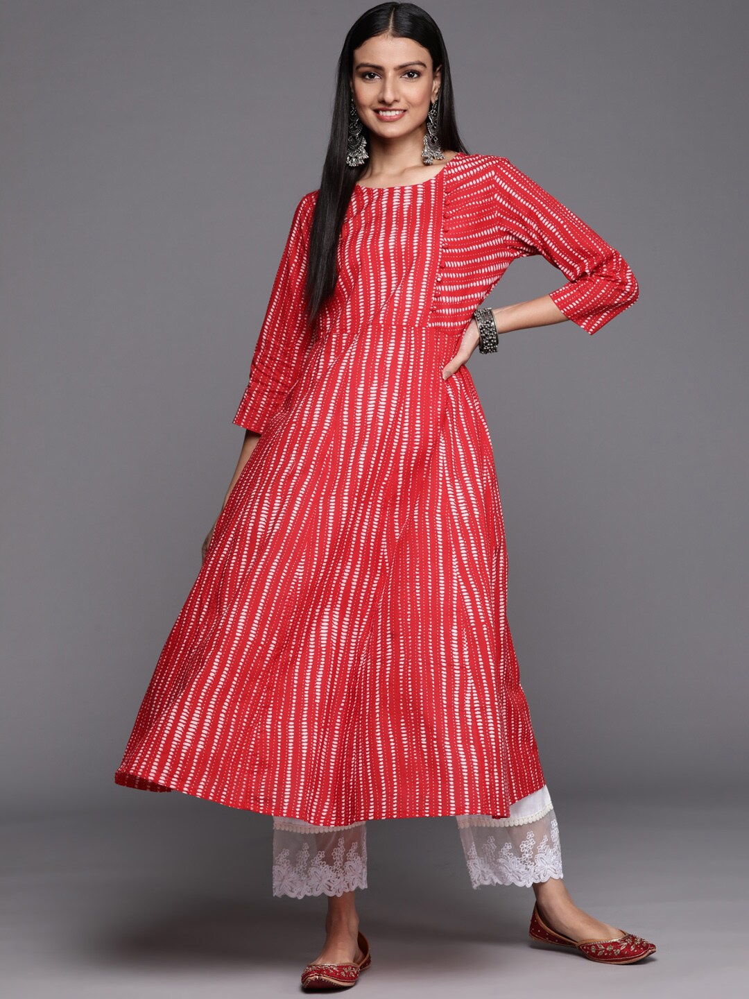 

Varanga Striped Anarkali Kurta, Red