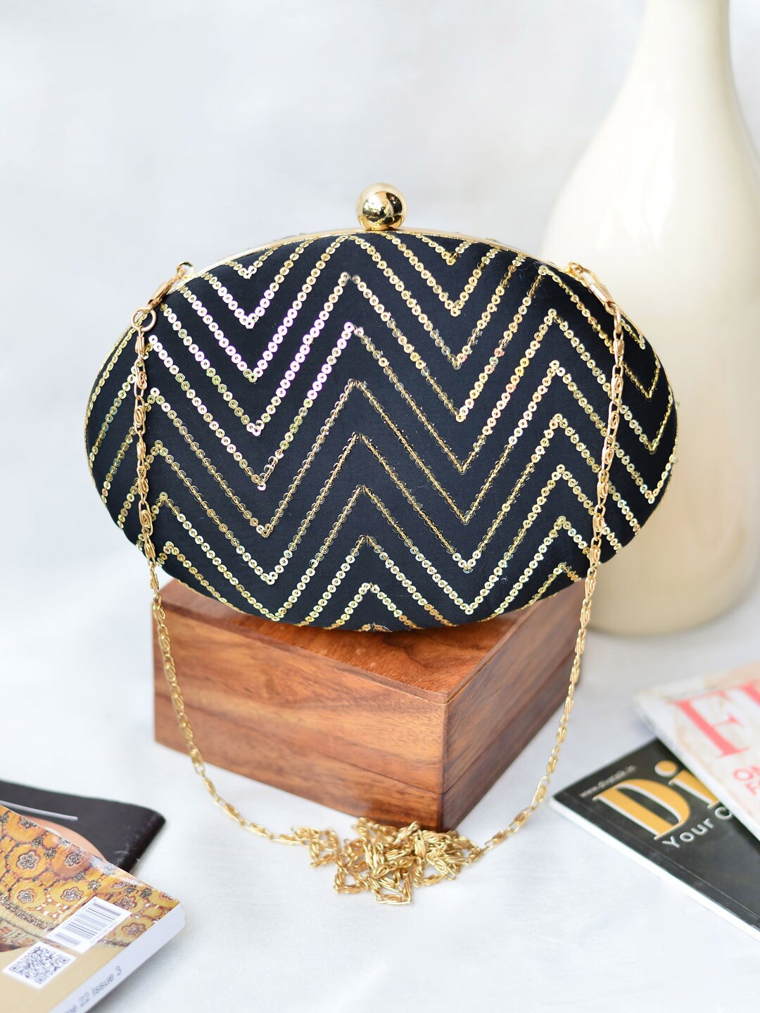 

ARTKLIM Embellished Box Clutch, Black