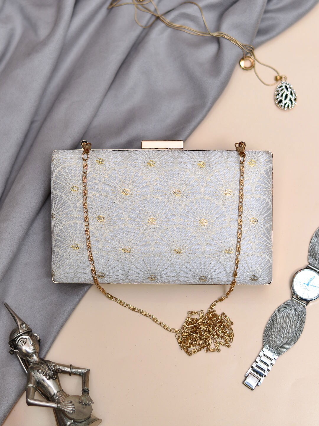

ARTKLIM Embroidered Box Clutch, White