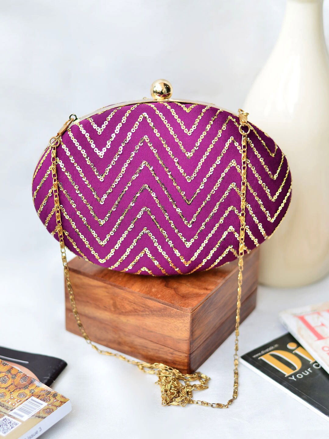 

ARTKLIM Embroidered Box Clutch, Magenta