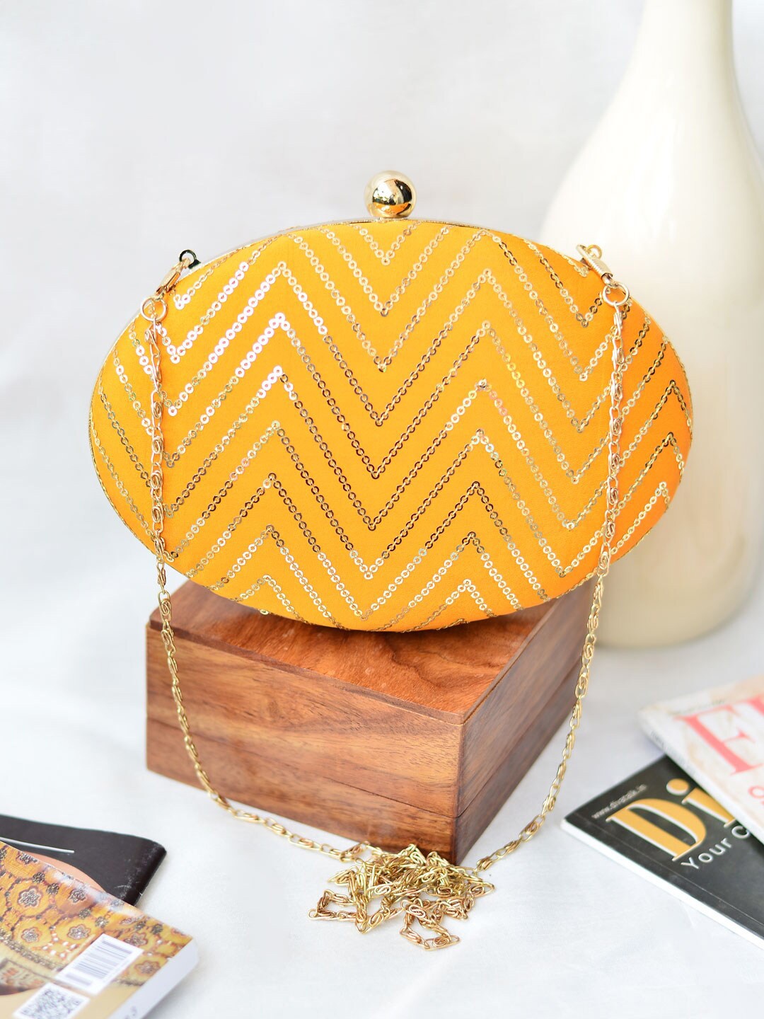 

ARTKLIM Embellished Box Clutch, Yellow