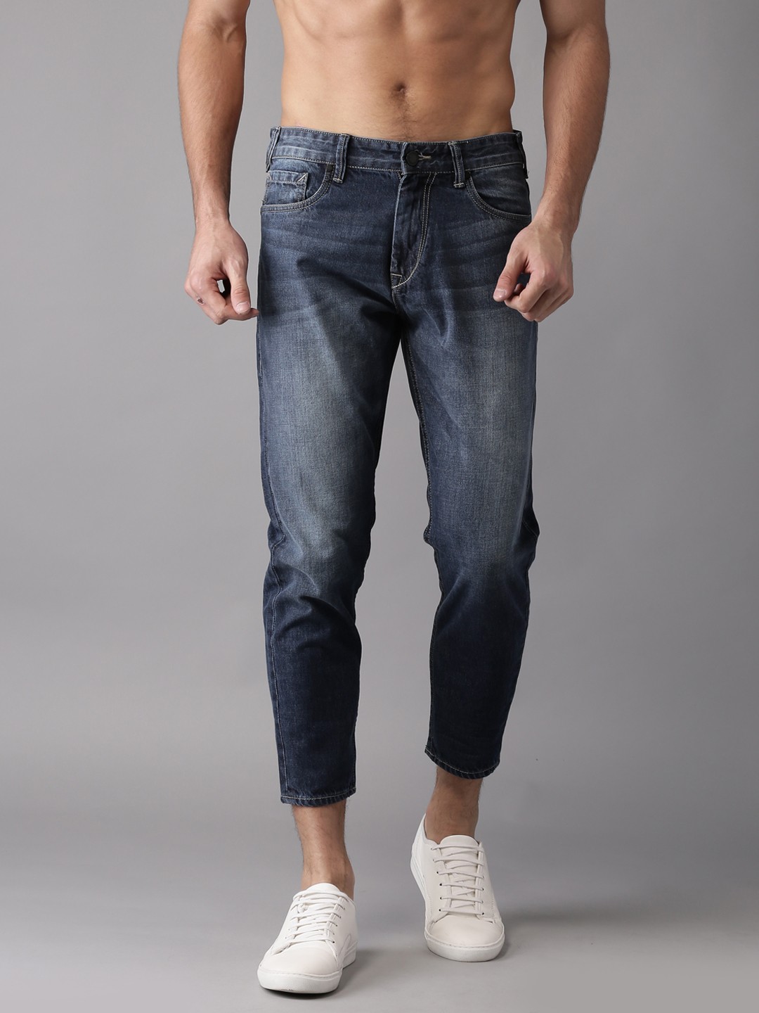 

HERE&NOW Men Blue Slim Fit Cropped Mid-Rise Clean Look Jeans