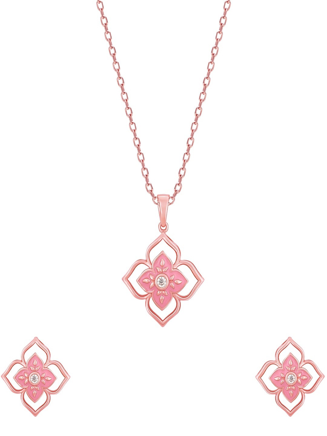 

GIVA 925 Sterling Silver Rose Gold-Plated Stone-Studded Pendant Jewellery Set