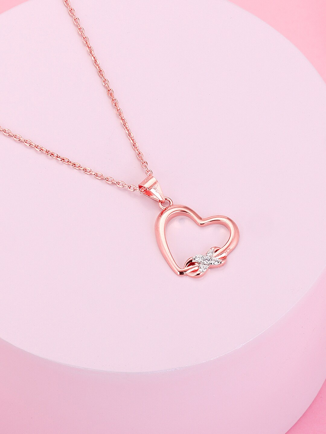 

GIVA 925 Sterling Silver Rose Gold-Plated CZ-Studded Pendant With Chain