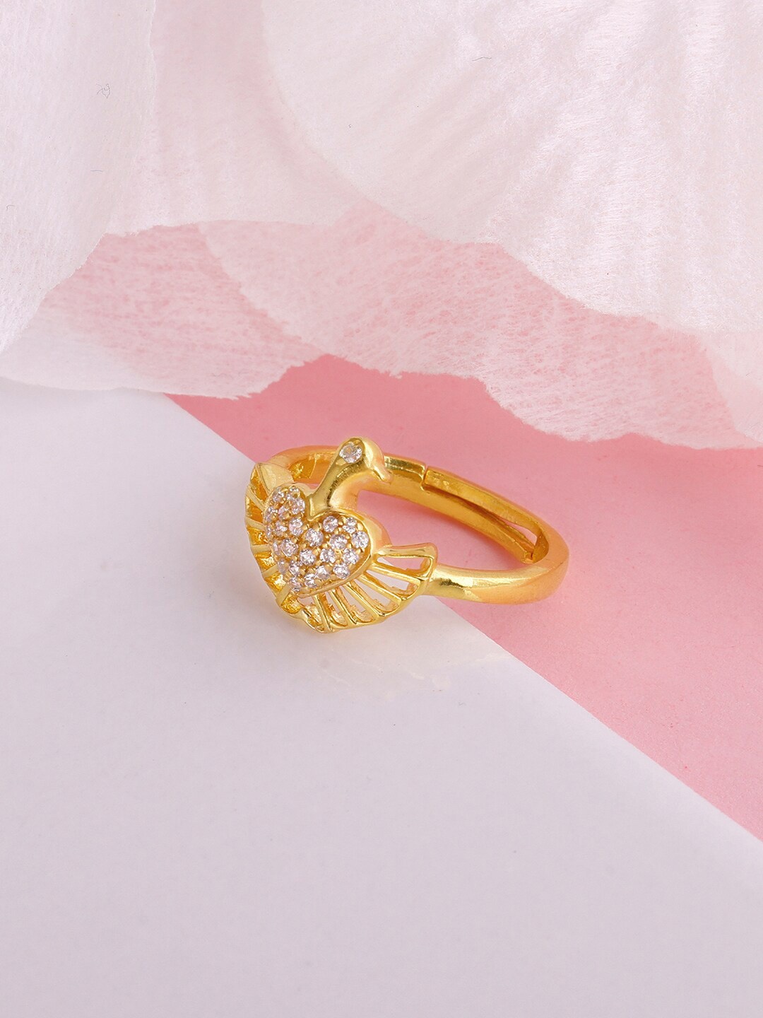 

GIVA 92.5 Sterling Silver Gold-Plated CZ-Studded Adjustable Finger Ring
