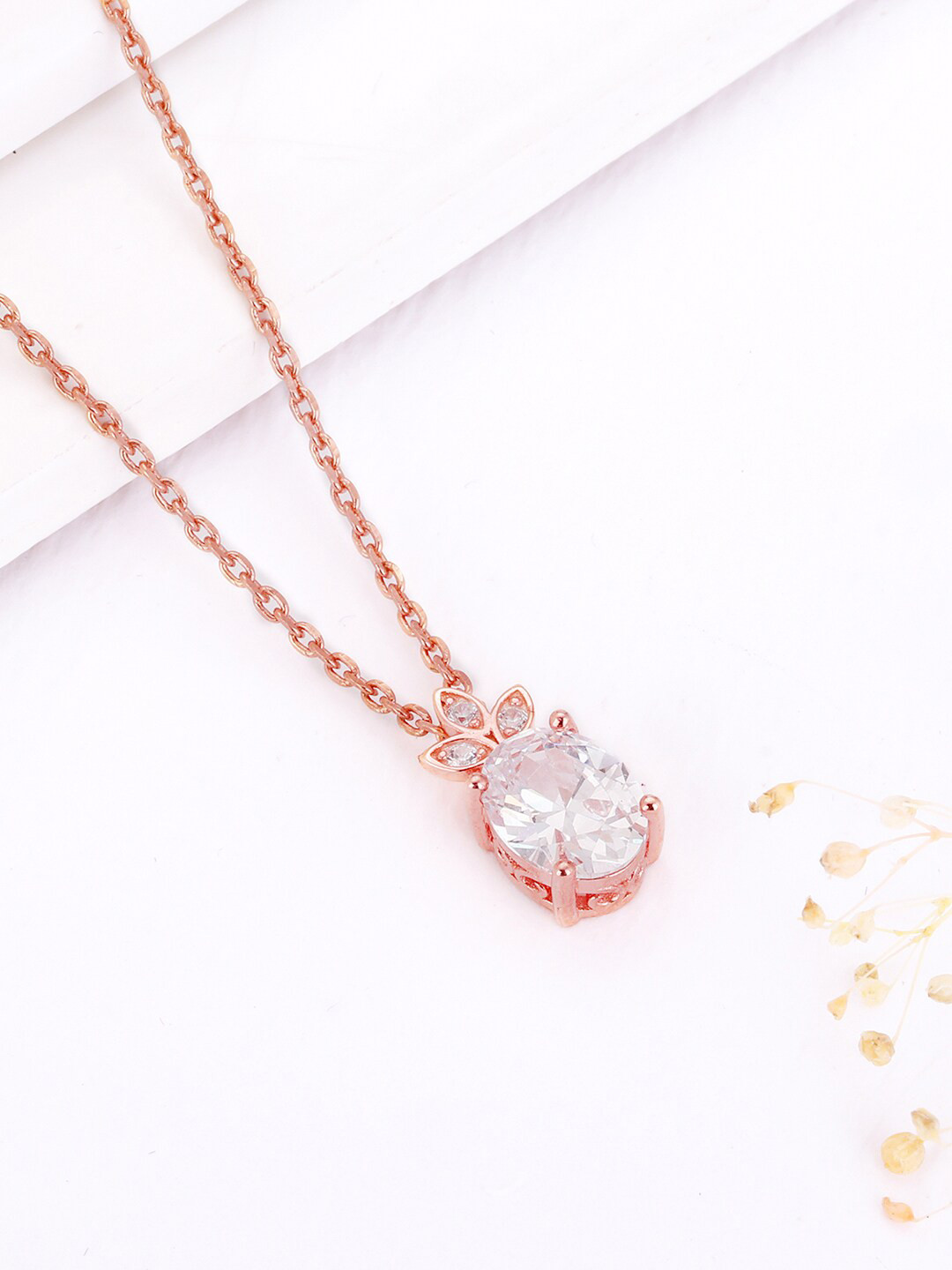 

GIVA 925 Sterling Silver Rose Gold-Plated CZ-Studded Pendant With Chain