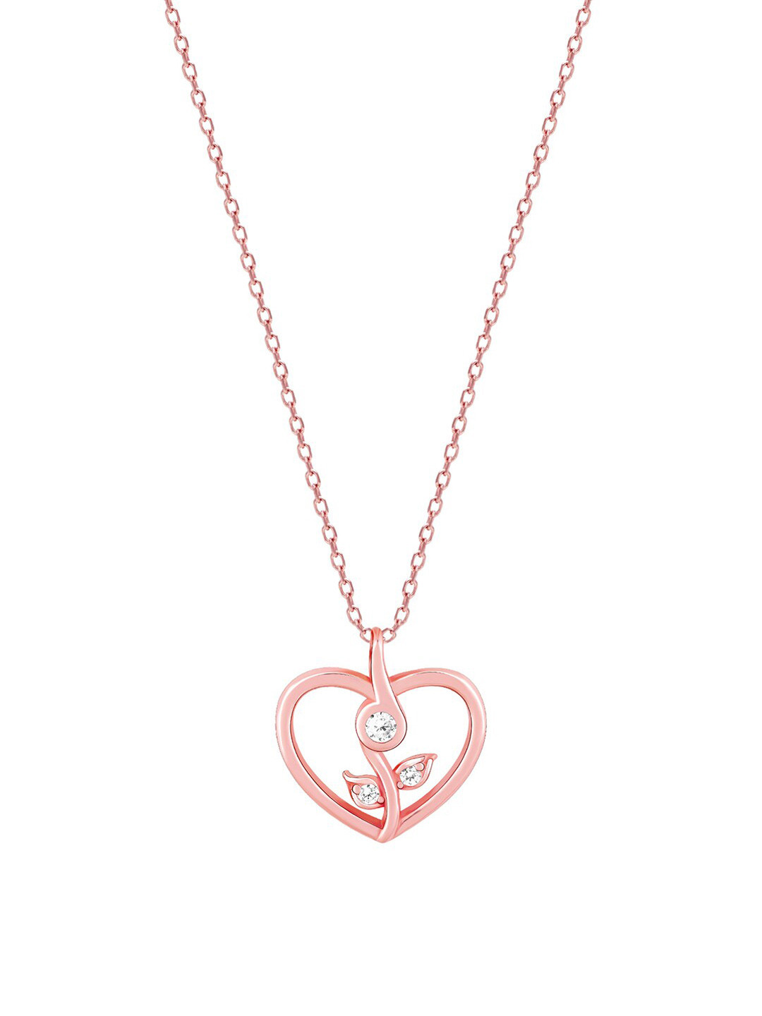 

GIVA 925 Sterling Silver Rose Gold-Plated CZ Studded Heart Pendant with Link Chain