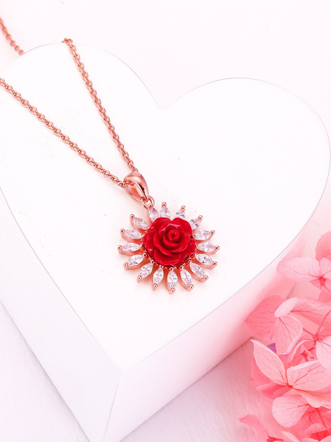 

GIVA 925 Sterling Silver Rose Gold-Plated Cubic Zirconia Studded Pendant with Link Chain