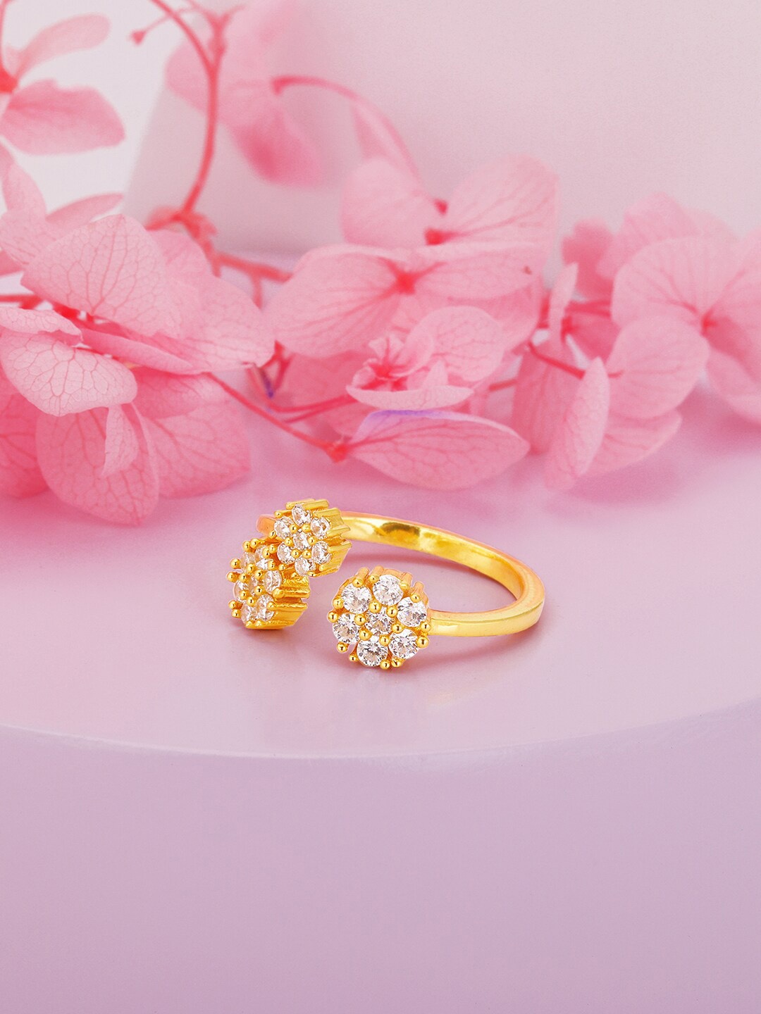 

GIVA 92.5 Sterling Silver Gold-Plated CZ-Studded Sterling Silver Finger Ring