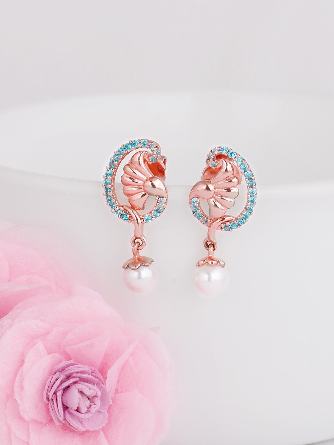 

GIVA Women 925 Sterling Silver Rose Gold-Plated Contemporary Drop Earrings, Turquoise blue