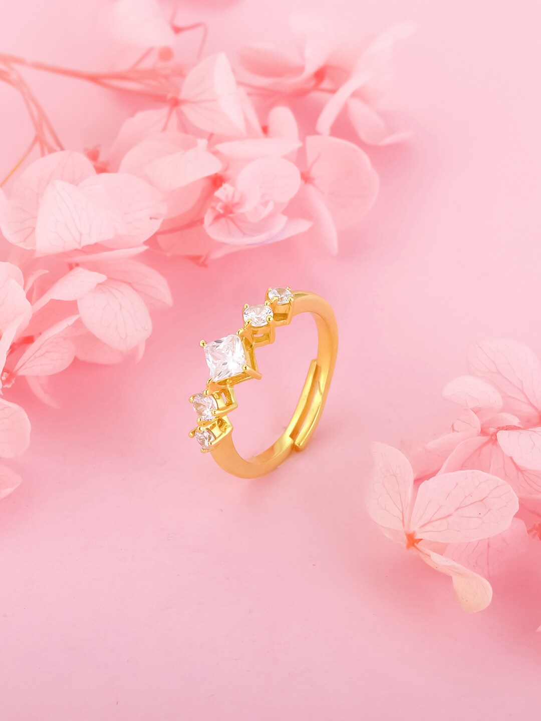 

GIVA 92.5 Sterling Silver Gold-Plated CZ-Studded Adjustable Finger Ring