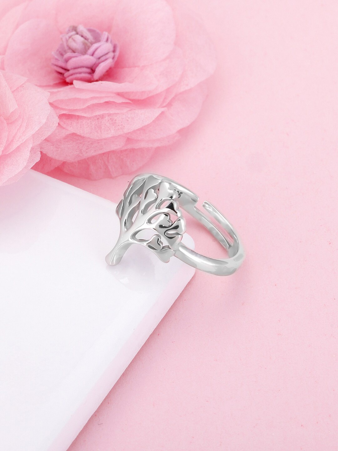 

GIVA 92.5 Sterling Silver Rhodium-Plated Tree Of Love Finger Ring