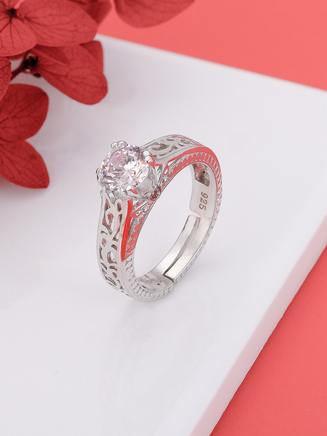

GIVA 92.5 Sterling Silver Rhodium-Plated CZ Studded Finger Ring