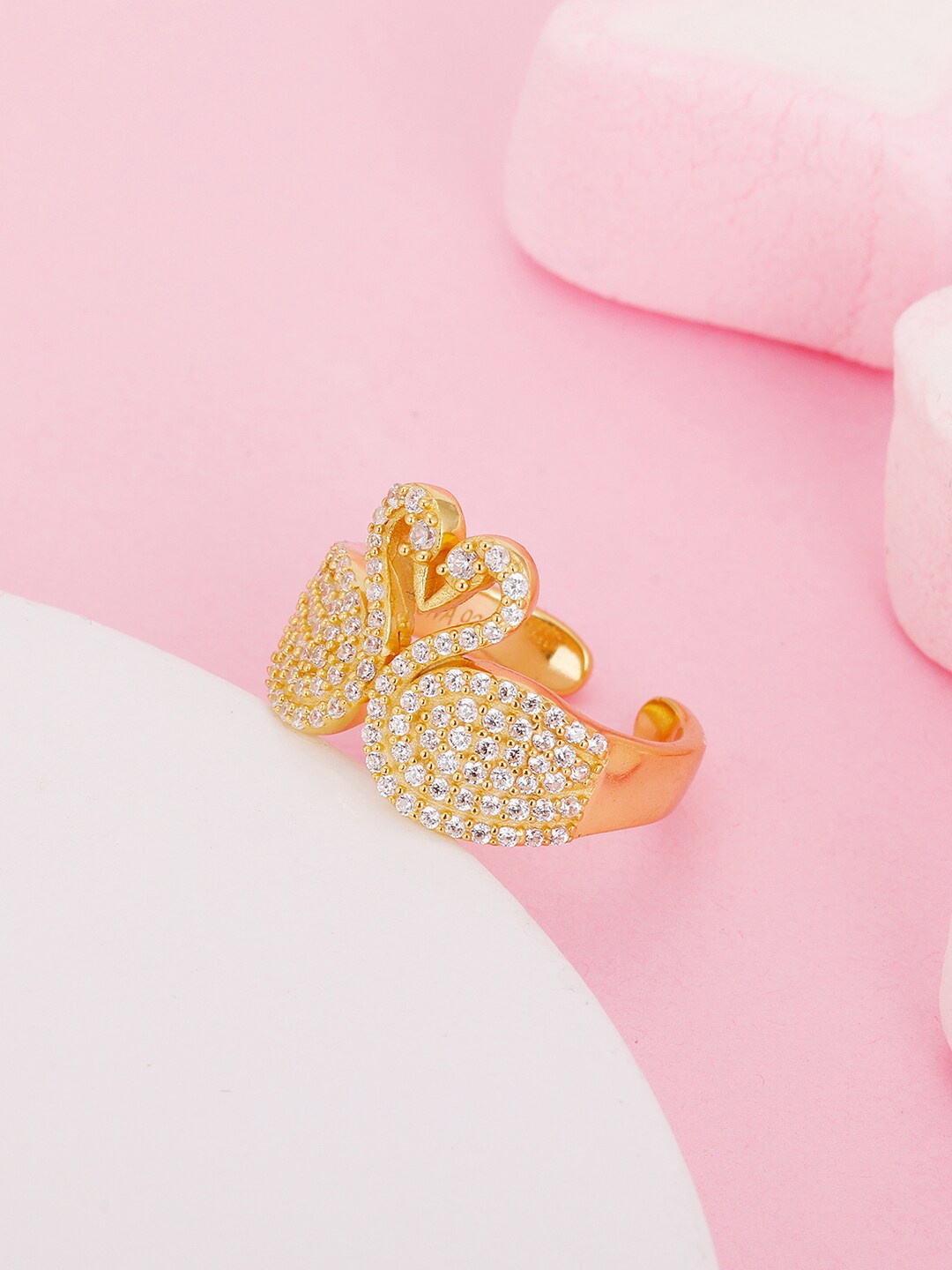 

GIVA 92.5 Sterling Silver Gold-Plated CZ-Studded Adjustable Finger Ring