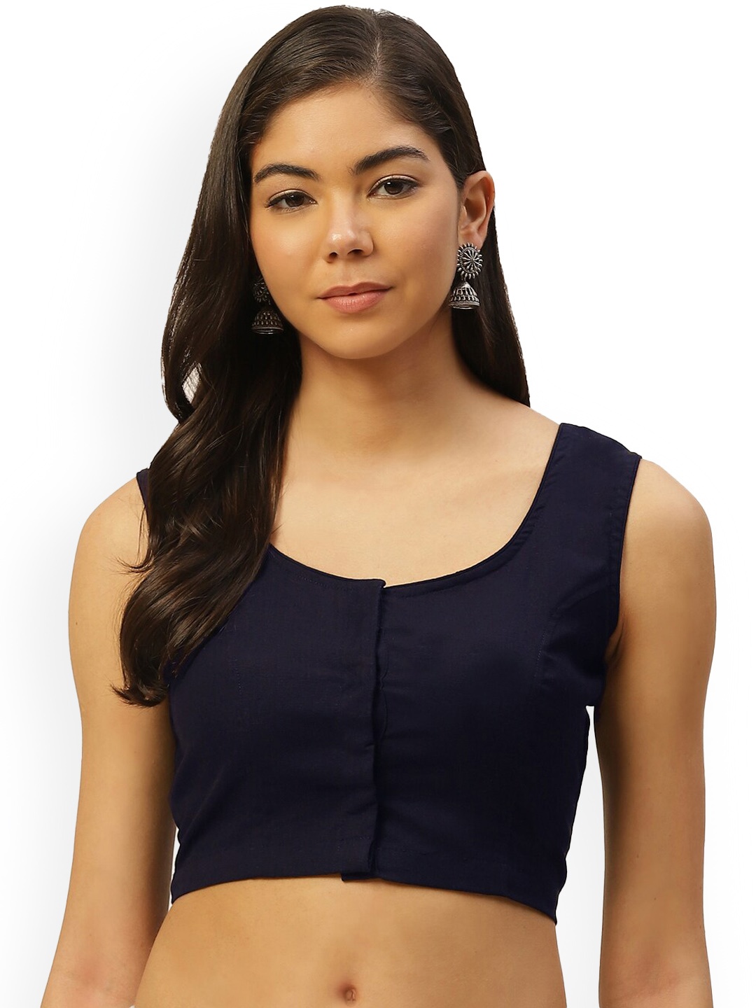 

Molcha Non-Padded Cotton Sleeveless Saree Blouse, Navy blue