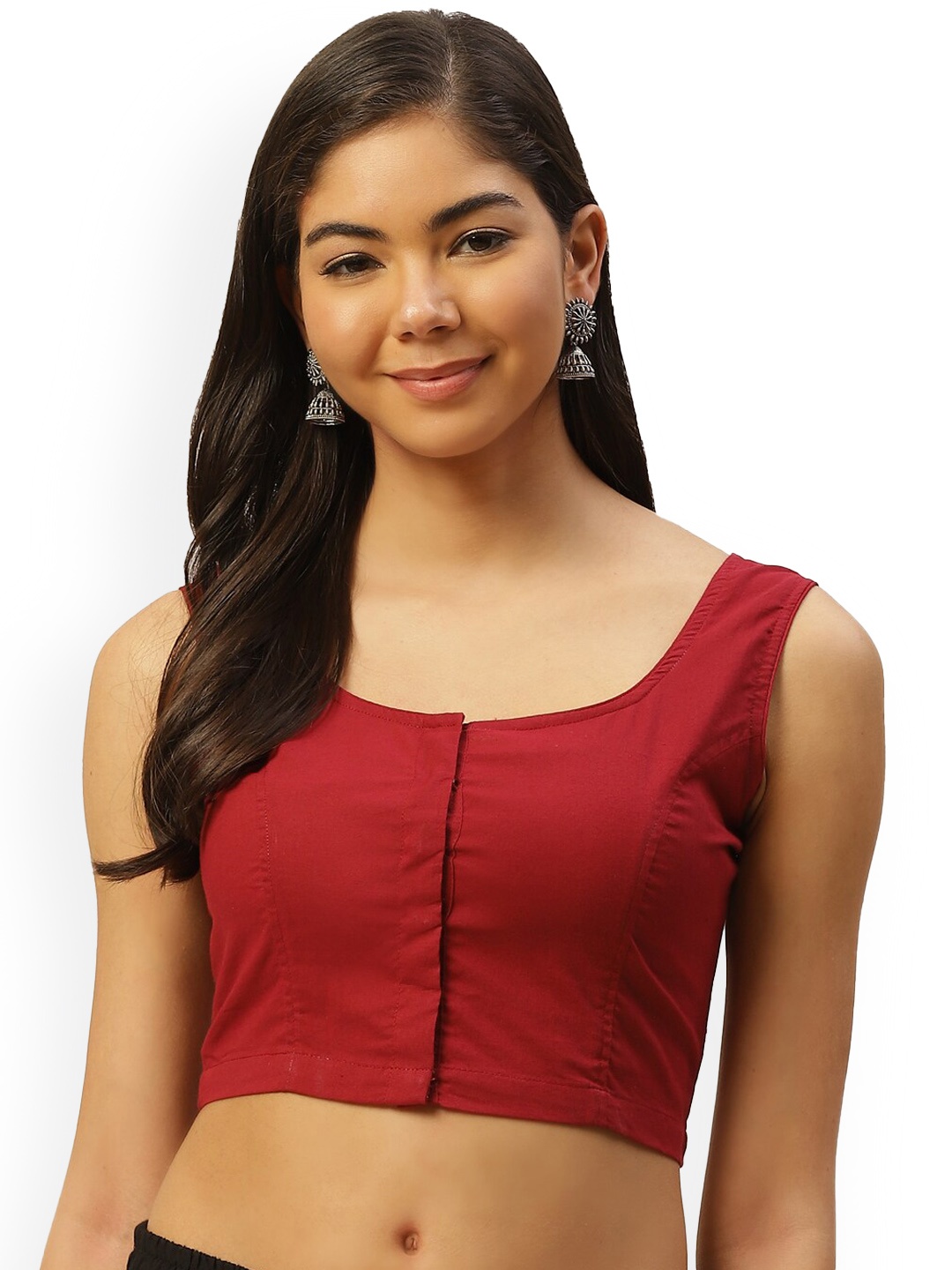 

Molcha Non-Padded Cotton Sleeveless Saree Blouse, Maroon