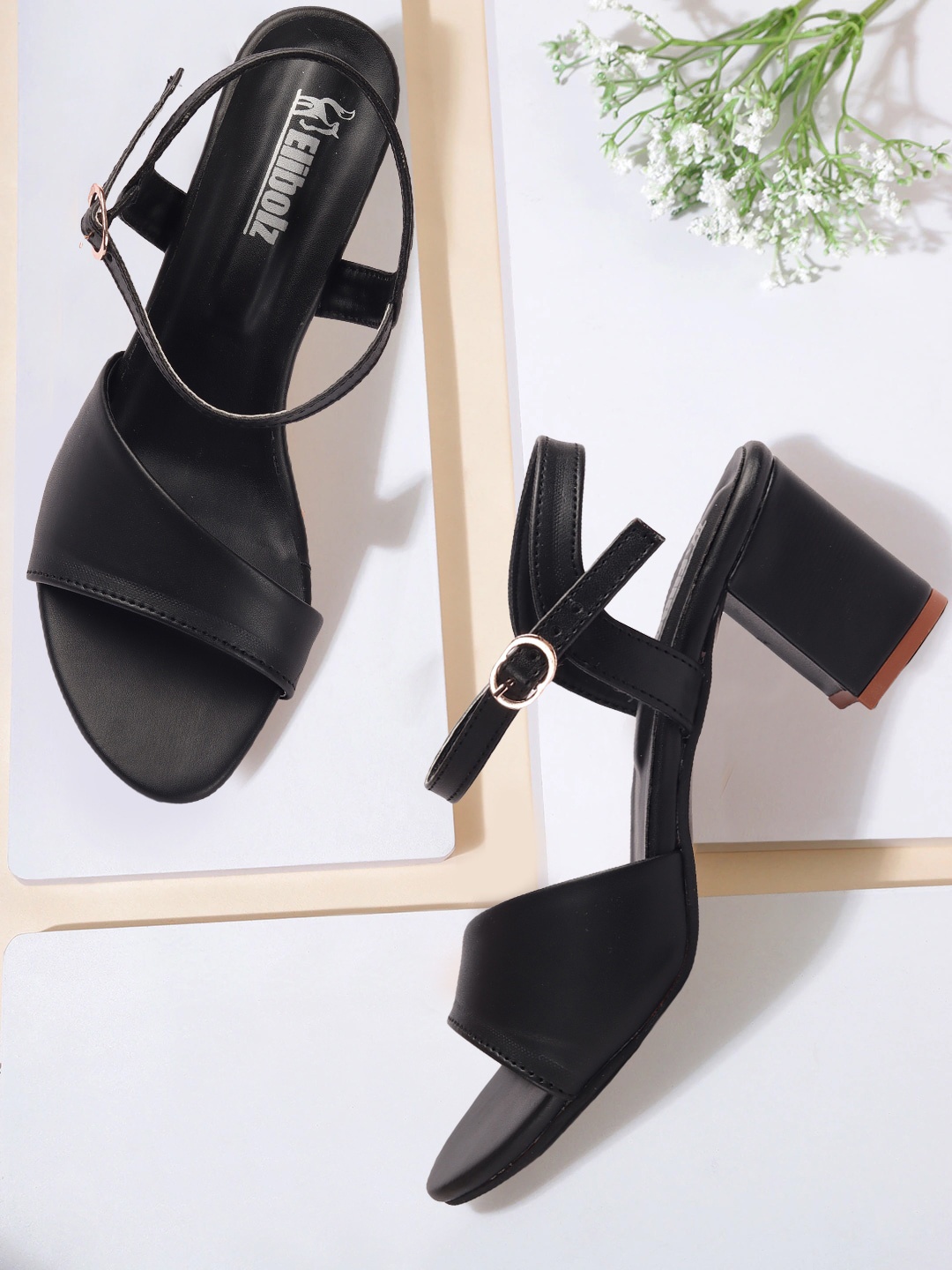 

Elibolz Ankle Loop Block Heels, Black
