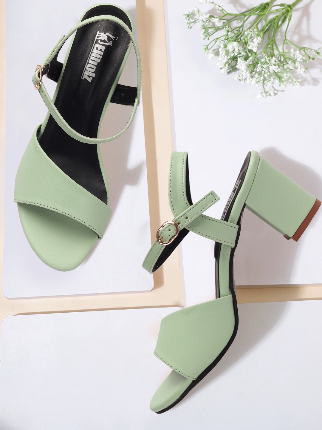

Elibolz Backstrap Open Toe Block Heels, Sea green