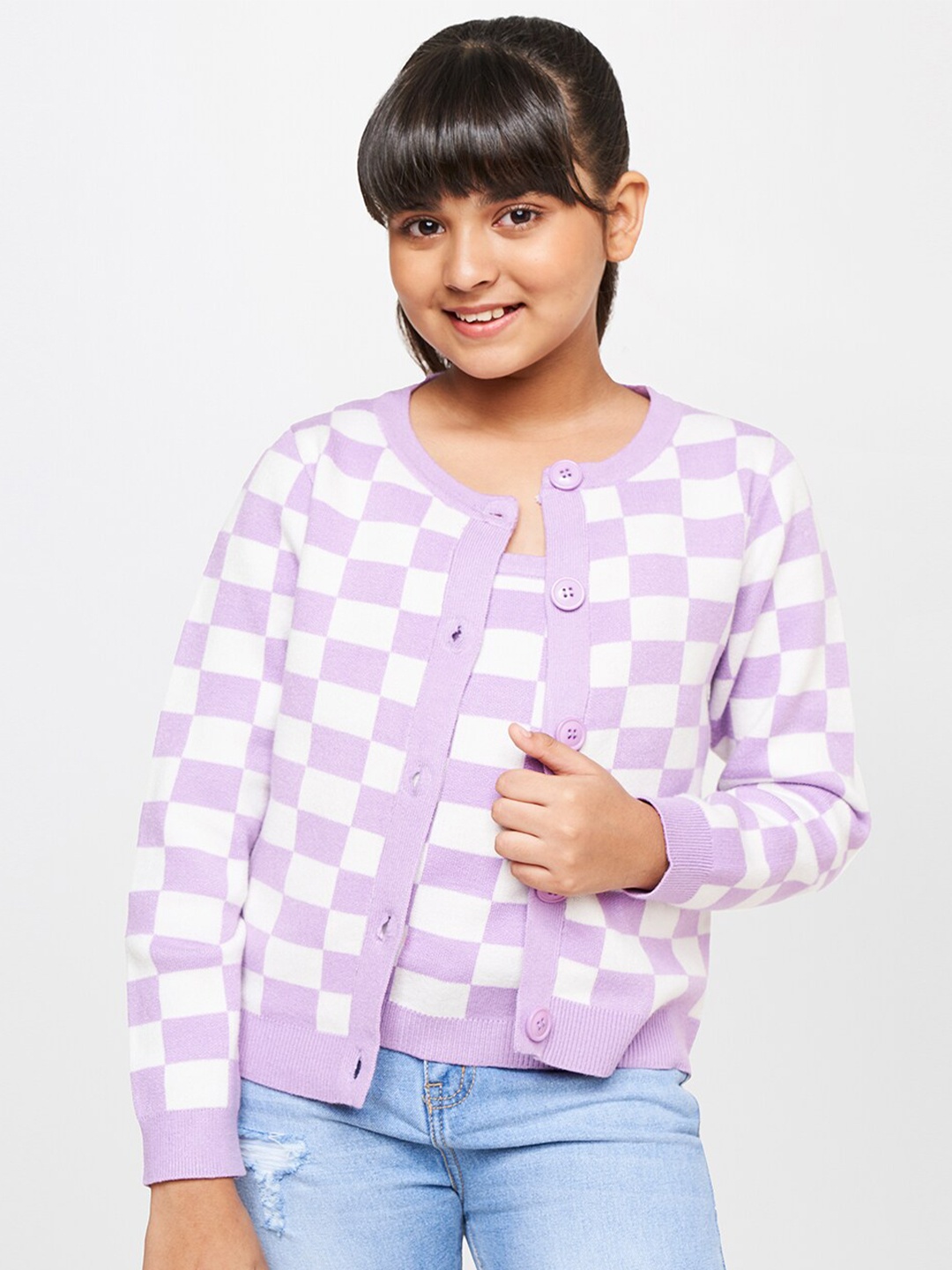 

AND Girls Printed Geometric Cardigan, Pink