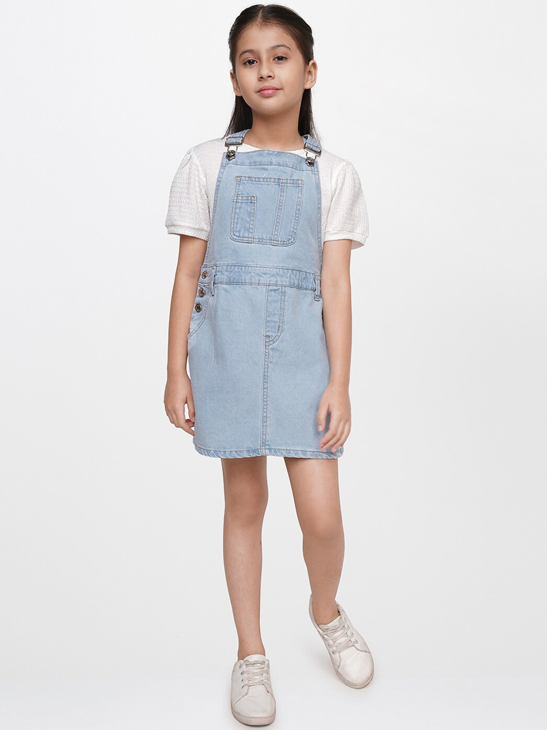 

AND Girls Pure Cotton Denim Dungarees, Blue