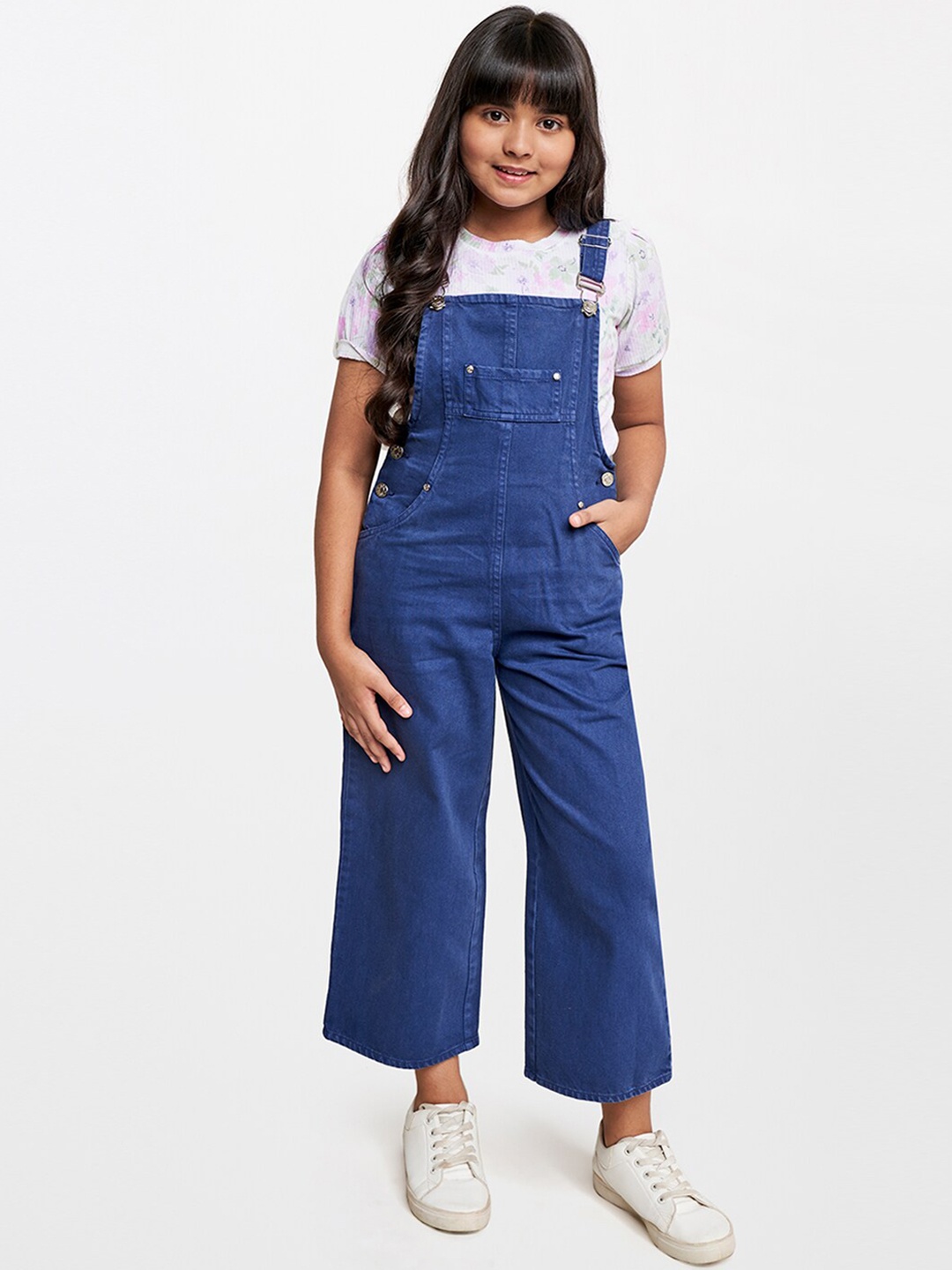 

AND Girls Straight-Leg Pure Cotton Dungaree, Blue