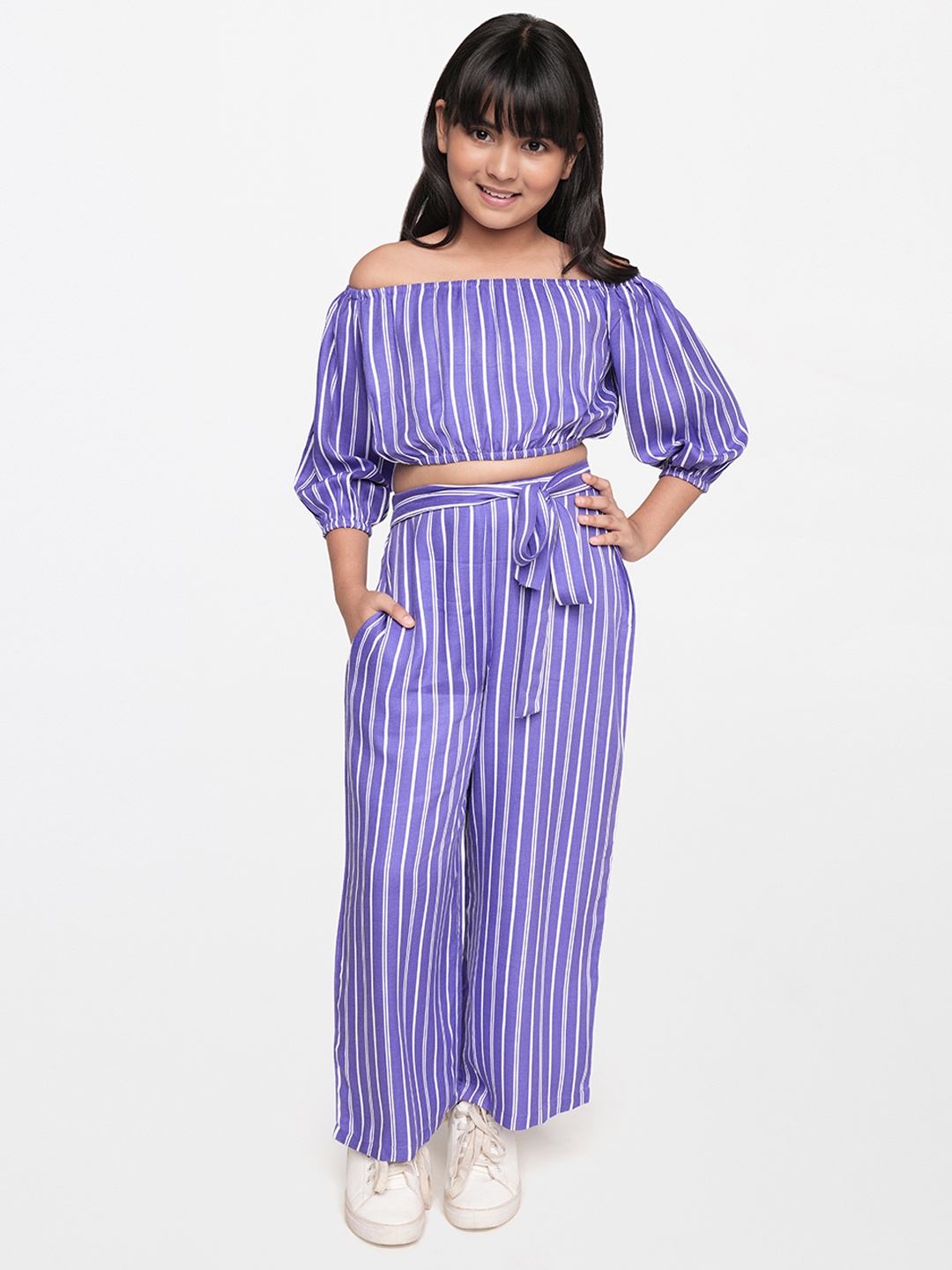 

AND Girls Striped Top with Palazzos, Blue