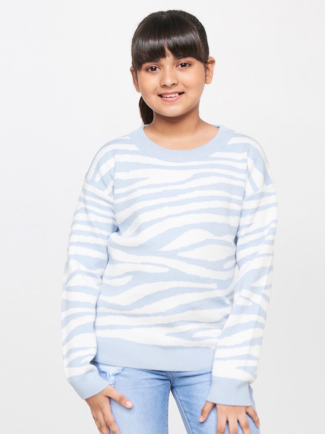 

AND Girls Printed Geometric Pullover, White
