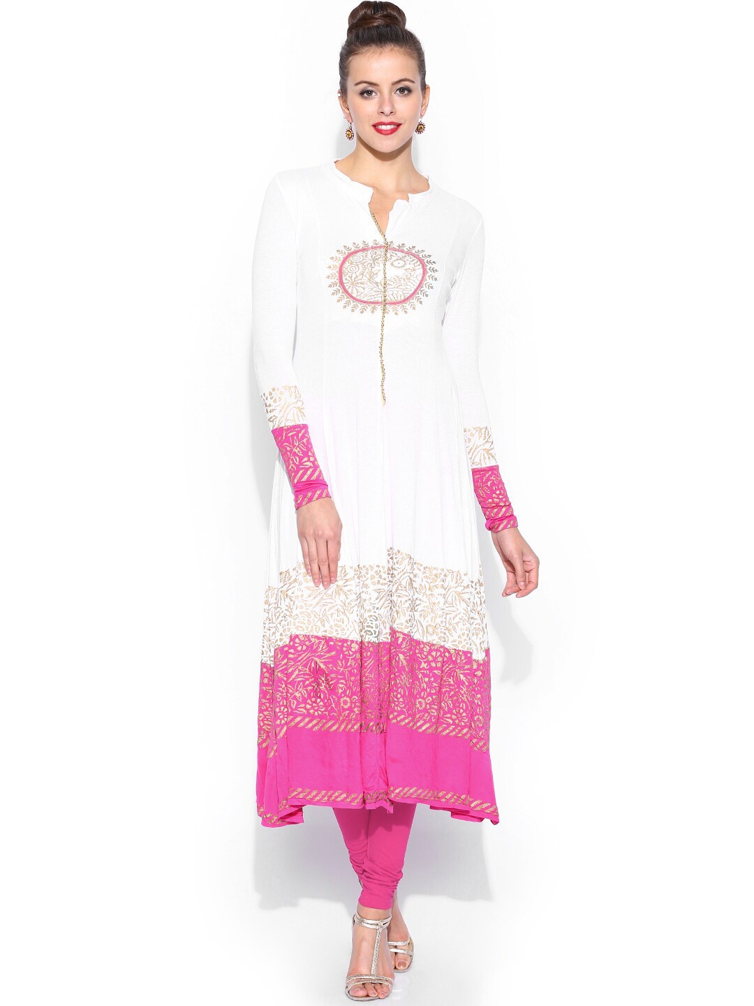 

Ira Soleil Women Ethnic Motifs Printed Anarkali Cotton Kurta, White
