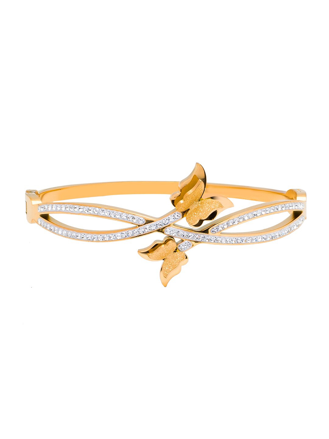 

Moon Dust Women Cubic Zirconia Studded Gold-Plated Bangle-Style Bracelet