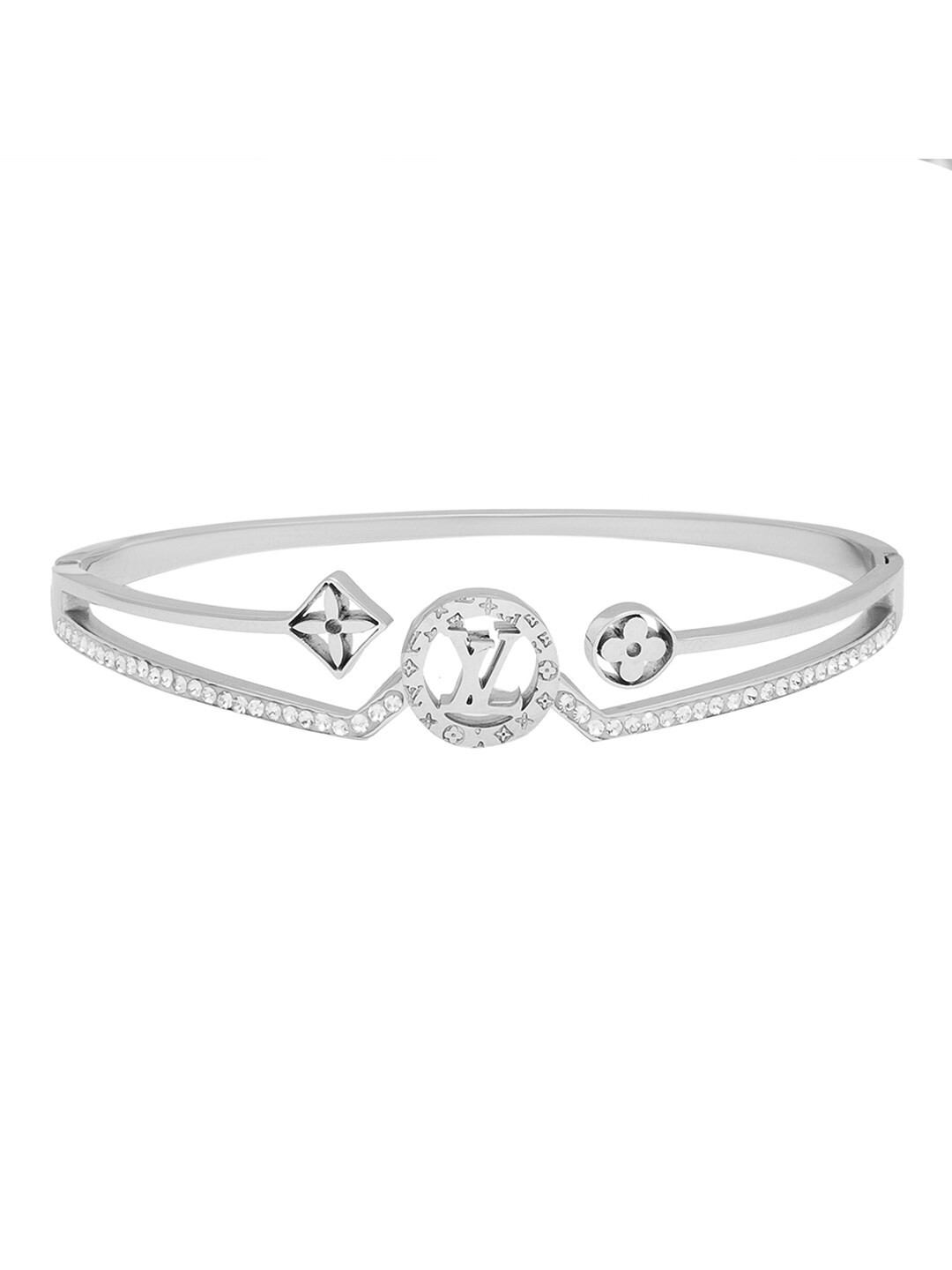 

Moon Dust Women Silver-Plated Cubic Zirconia Bangle-Style Bracelet, White