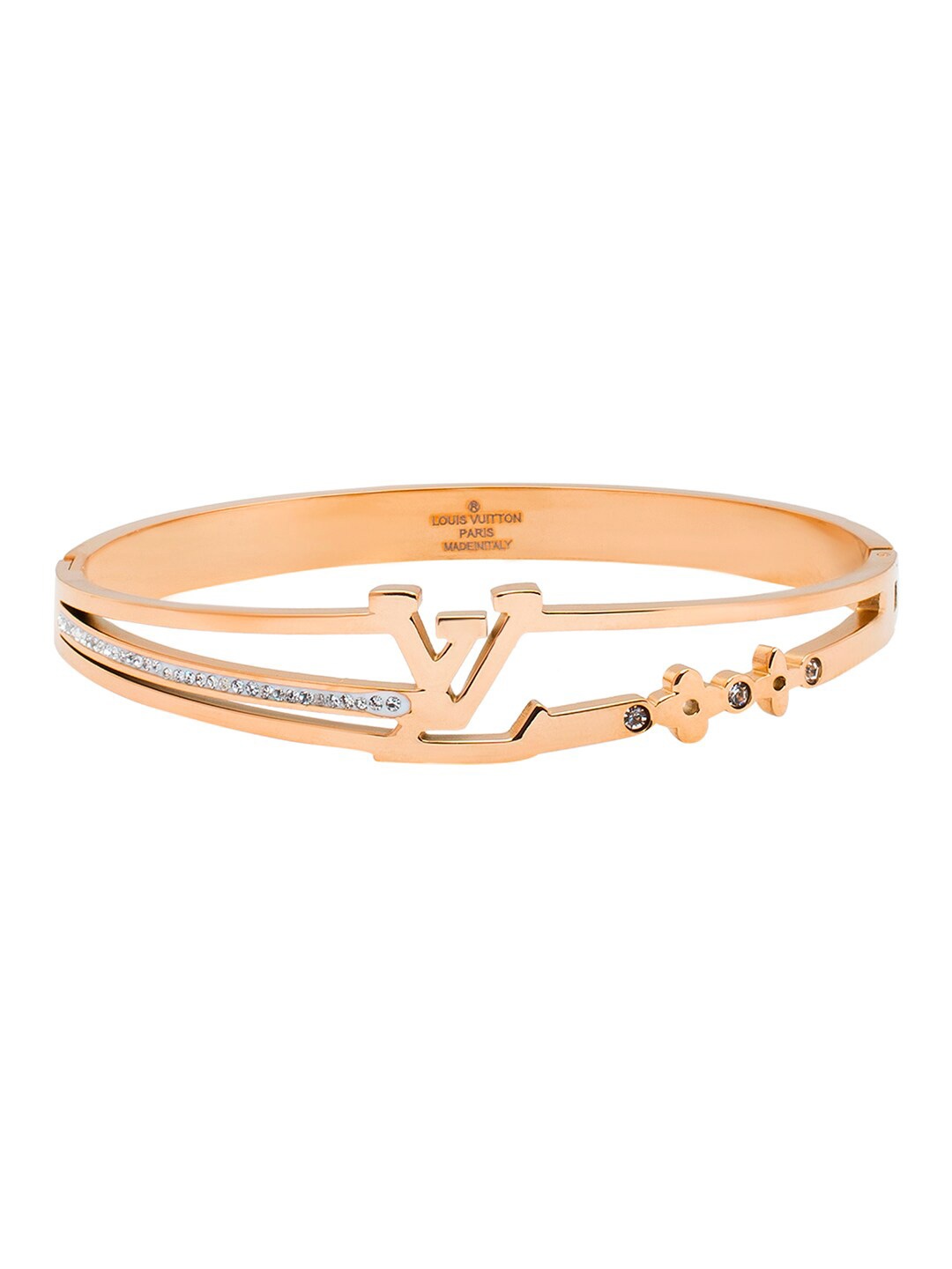 

Moon Dust Women Rose Gold-Plated CZ and Crystal Studded Bangle-Style Bracelet, White