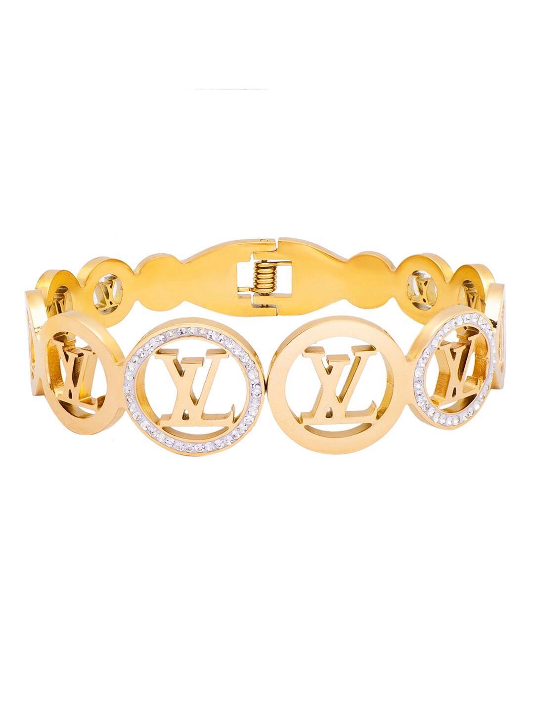 

Moon Dust Women Gold-Plated CZ and Crystal Studded Bangle-Style Bracelet, White