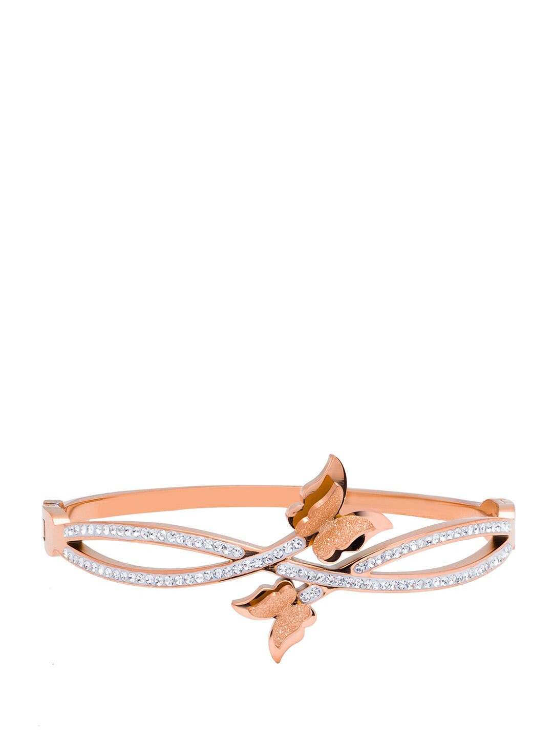 

Moon Dust Women Rose Gold-Plated CZ and Crystal Studded Bangle-Style Bracelet, White