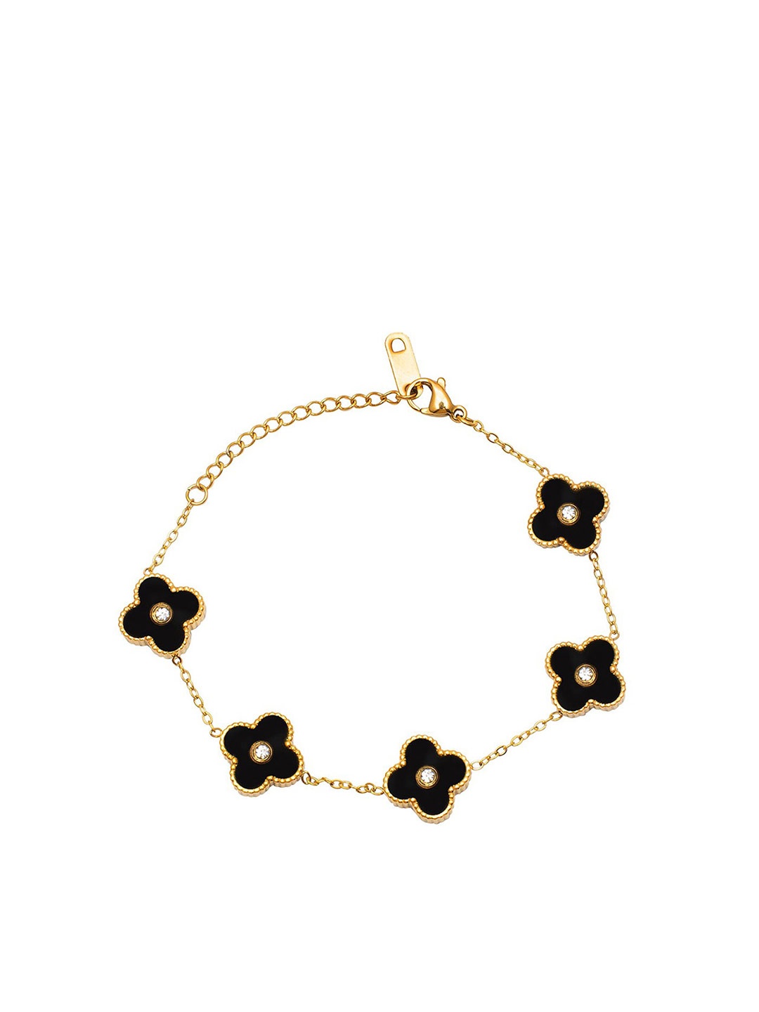 

Moon Dust Women Gold-Plated CZ and Crystal Studded Charm Bracelet, Black