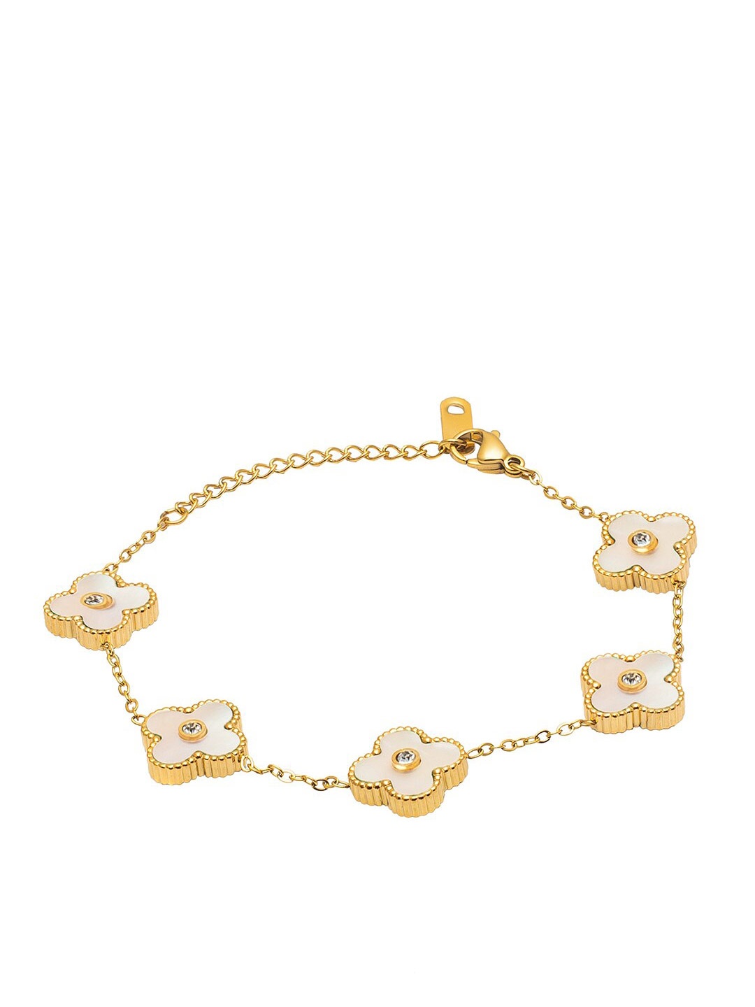

Moon Dust Women Gold-Plated CZ and Crystal Studded Link Bracelet, White