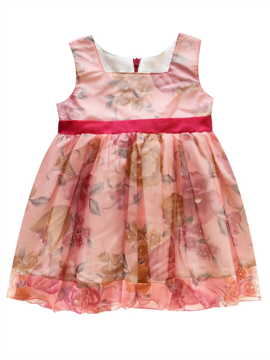 

milou Infants Girls Floral Net Dress, Peach