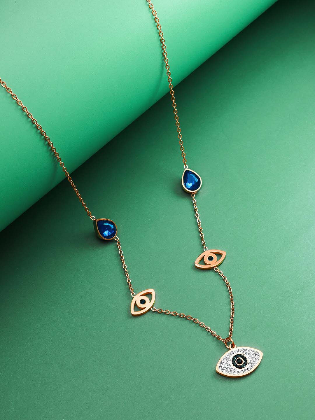 

aadita Rose Gold-Plated CZ-Studded Pendant With Chain