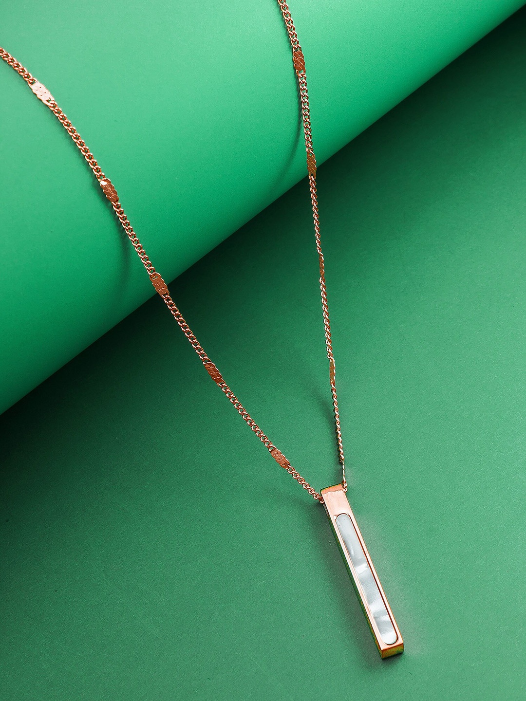 

aadita Rose Gold-Plated CZ-Studded Pendant with Link Chain