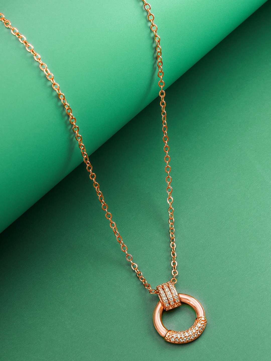

Aadita Rose Gold-Plated CZ Stone Studded Pendant With Chain