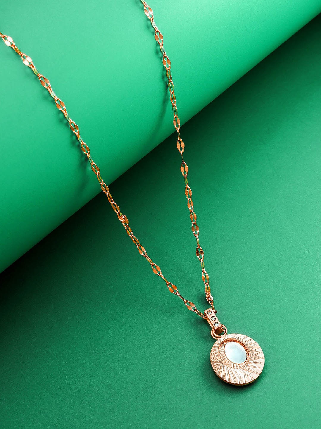 

aadita Rose Gold-Plated CZ Studded Pendant with Chain