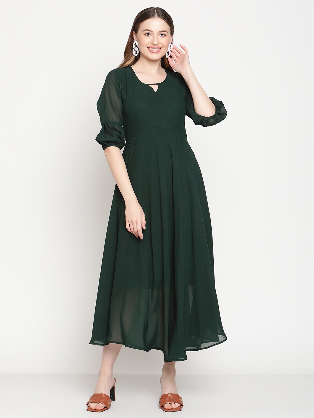 

COASTLAND Keyhole Neck Georgette A-Line Midi Dress, Green