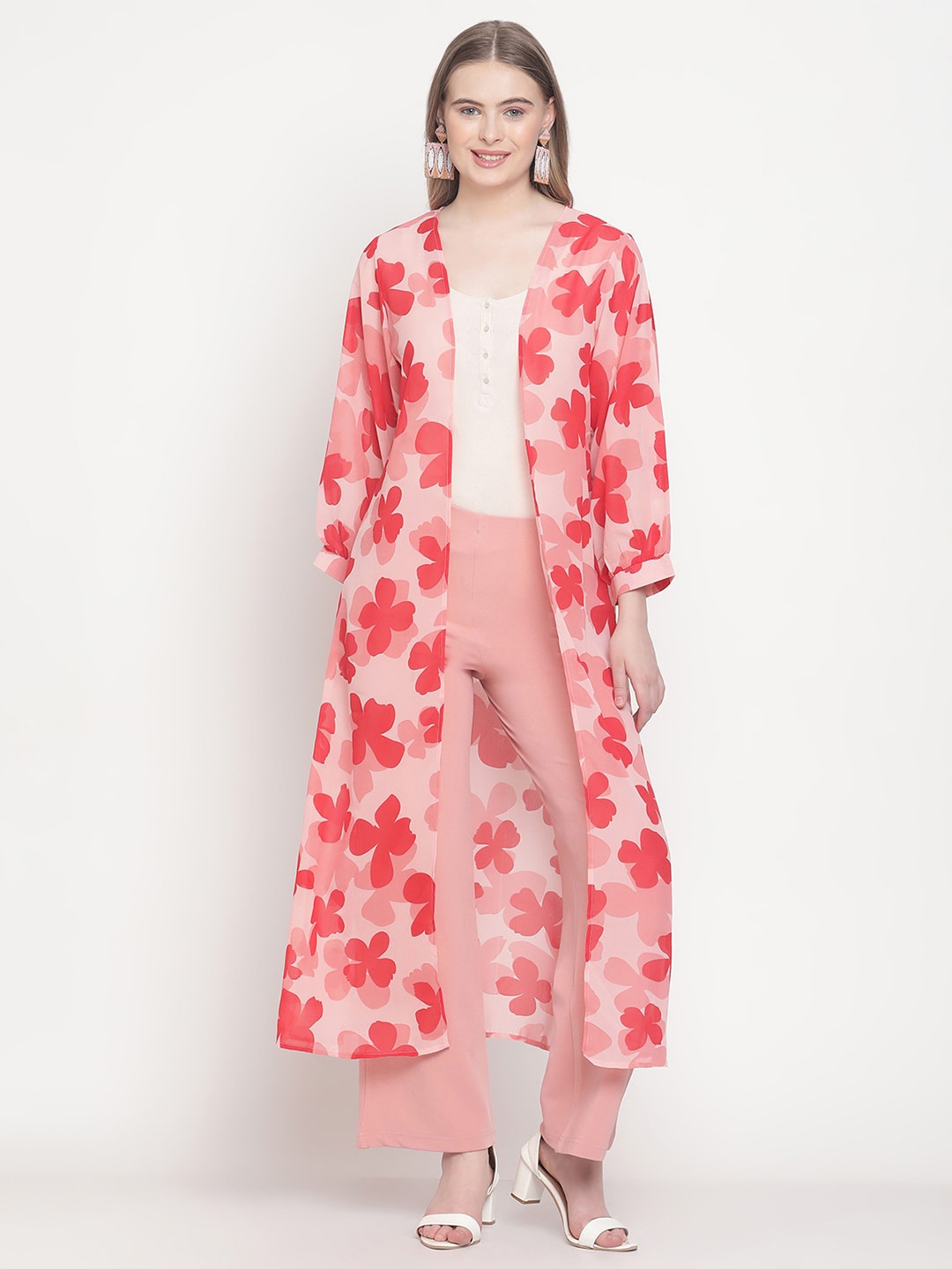 

COASTLAND Women Printed Longline Shrug, Red