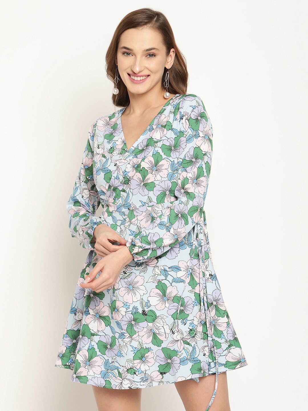 

COASTLAND Floral Crepe Wrap Dress, Blue