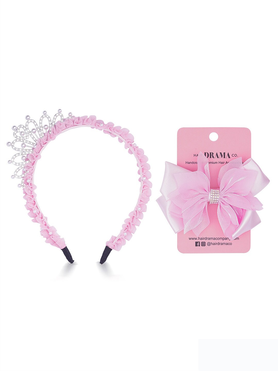 

HAIR DRAMA COMPANY Kids Girls Set of 2 Embellished Hair Accessory Set, Pink