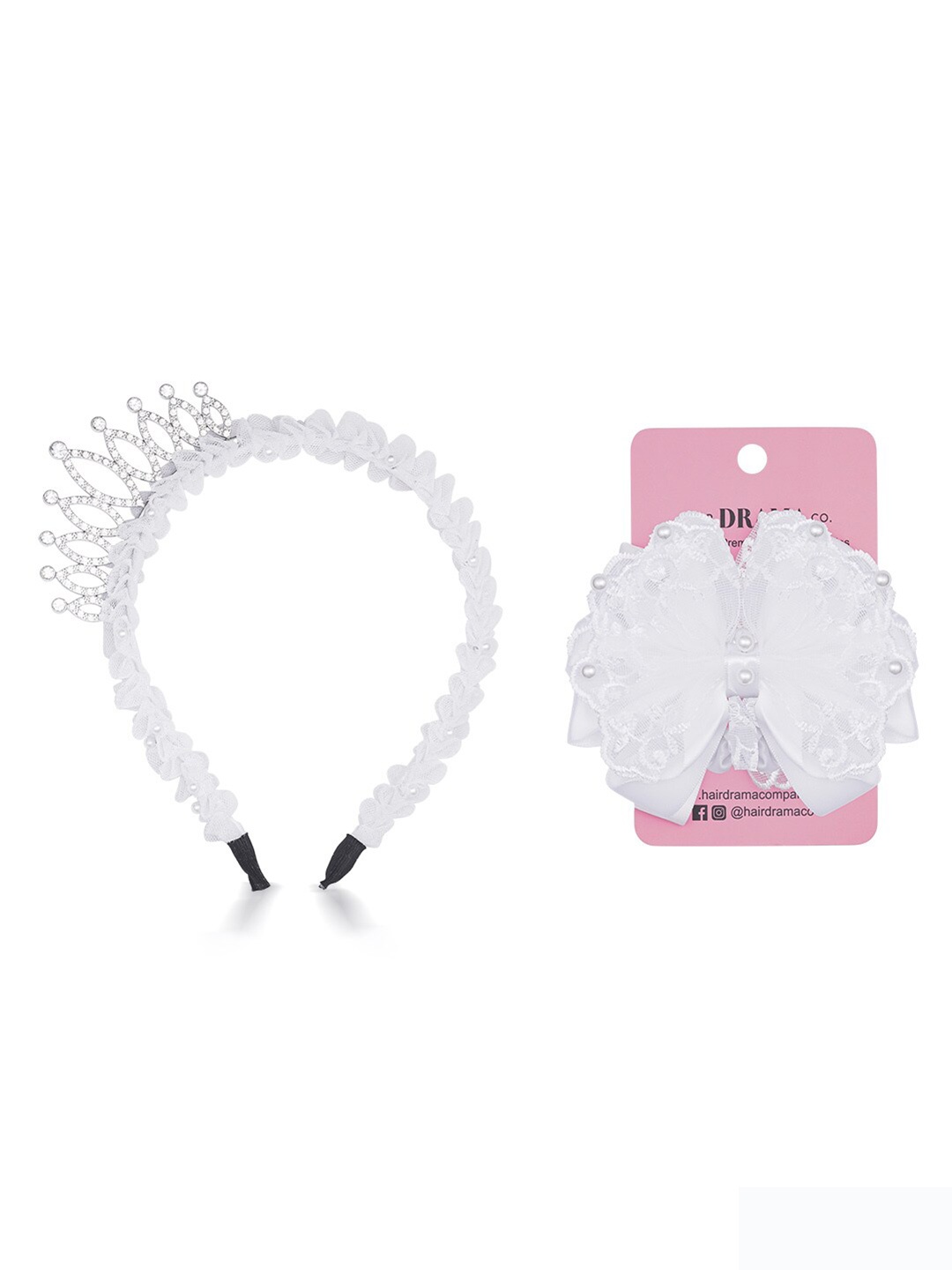 

HAIR DRAMA COMPANY Kids Girls Set of 2 Embellished Hair Accessory Set, White